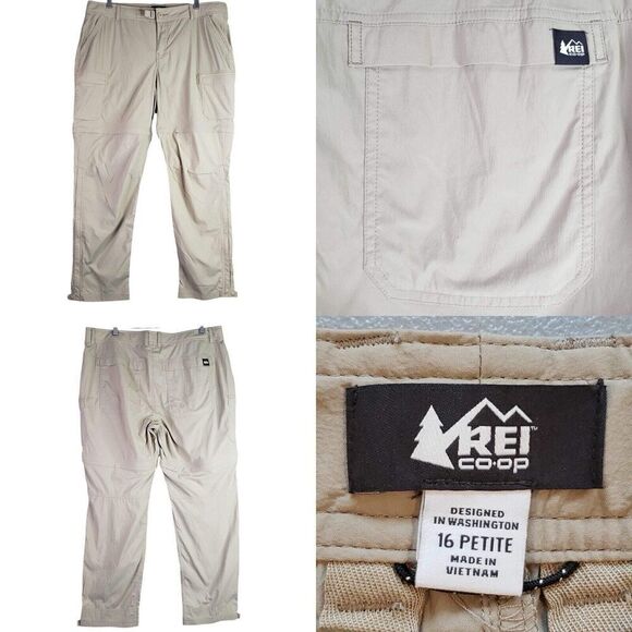 REI Co-op Pants Women’s Relaxed Convertible Size 16 Petite Khaki Stretch Cargo - Picture 1 of 16